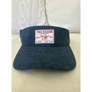 True Religion Buddha Logo Patch Adjustable Denim Visor Hat